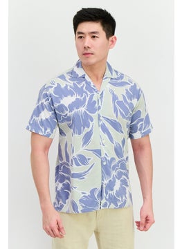 Jack Jones Men Relaxed Fit Floral Print Short Sleeves Casual Shirt, Slate Blue Combo  - Image 1