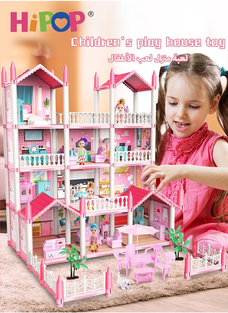 HIPOP Doll House Toys,Big Size 4 Floors 14 Rooms Castle House With Decorating Dollhouse Accessories And Furniture,DIY Building Playset,Gift For Girl  - Image 3