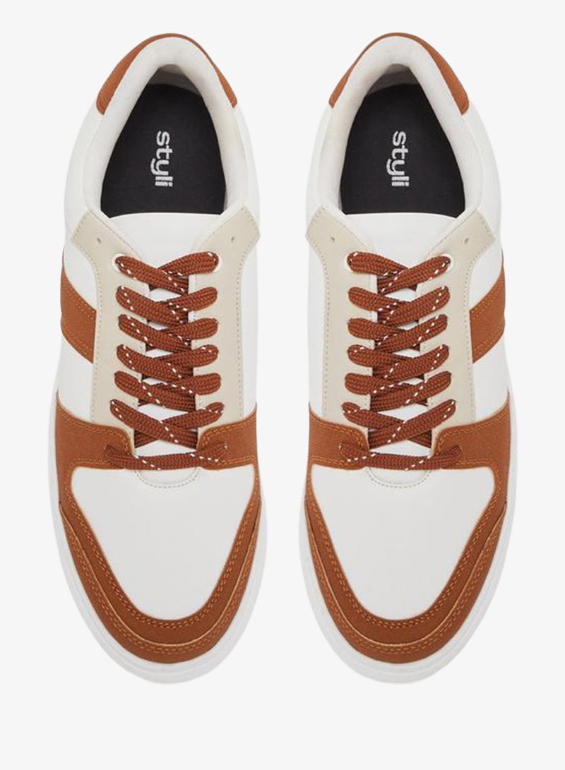 Styli Men White Court-Style Sneakers - Image 3