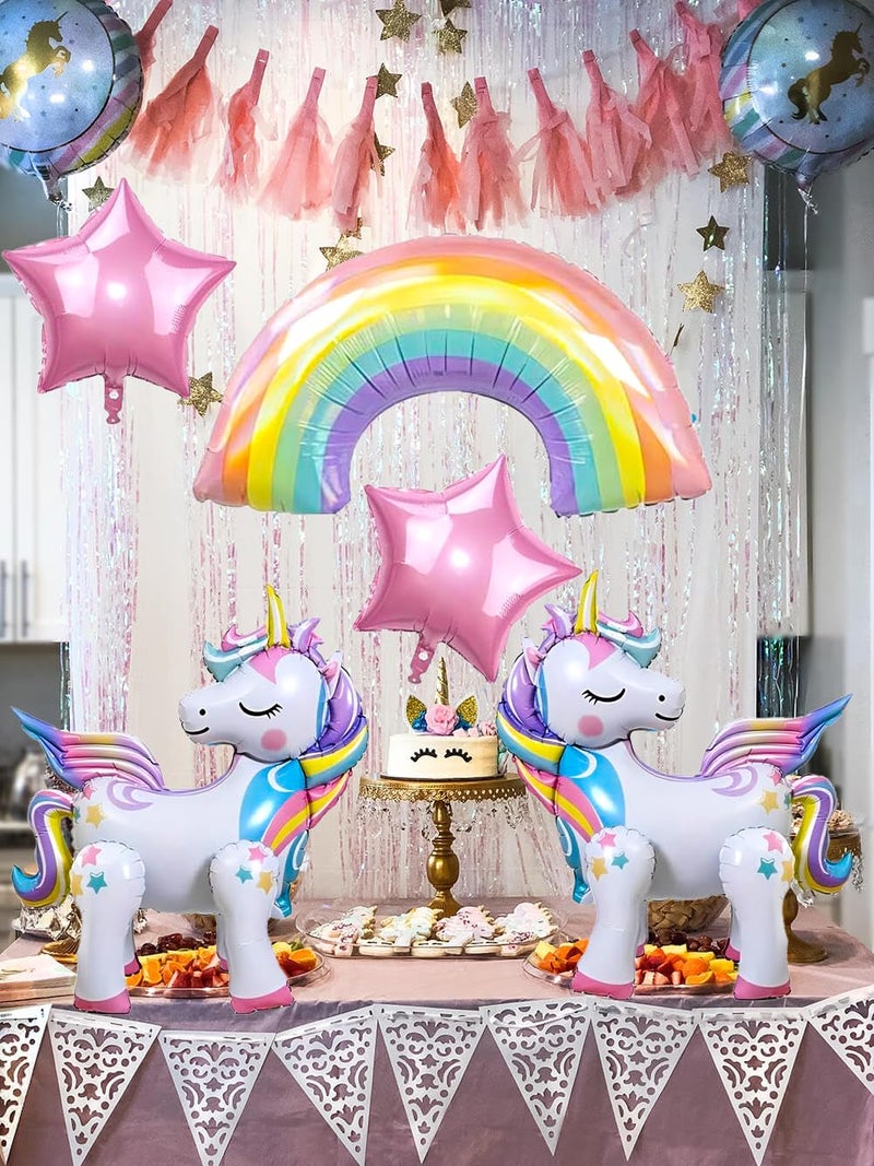 DANIUBE 6PCS Self Standing Unicorn Balloons, Unicorn Balloon, Large Rainbow Balloon, Colorful Number 6 and Star Balloons for Girl 6th Birthday Party Decorations Supplies.(6th) - Image 4
