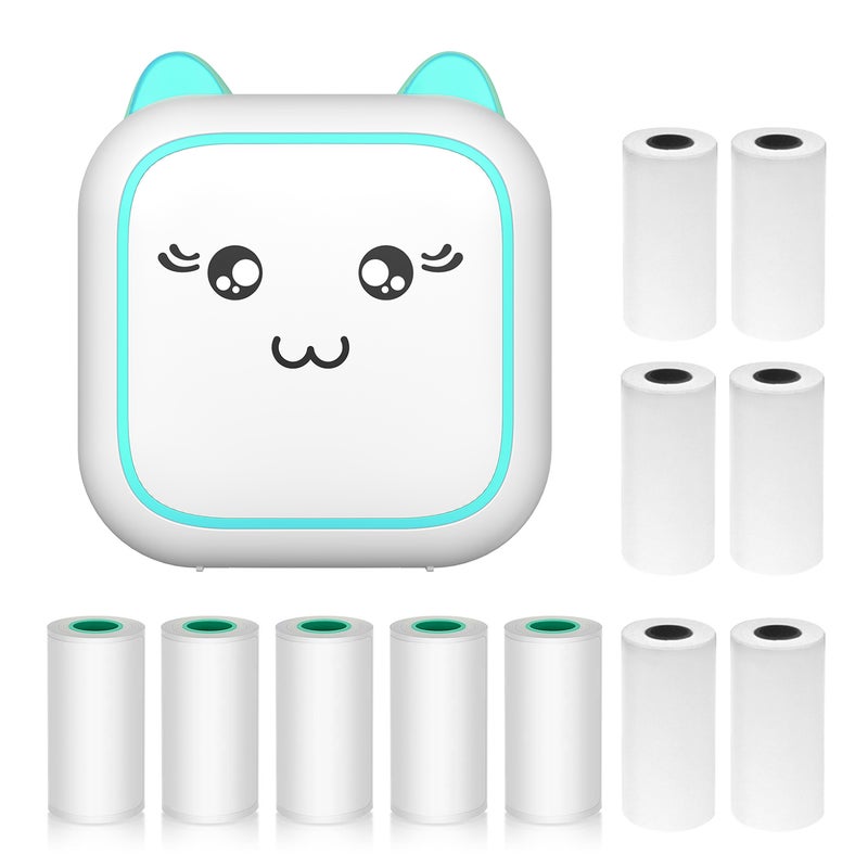 Mini Thermal Printer Multifunction Portable Sticker Maker Instant Photo Inkless Printing Support BT Connection for Smartphone with 6 Paper Rolls 57mm + 5 Self-Adhesive Paper Rolls Compatible with iOS - Image 1
