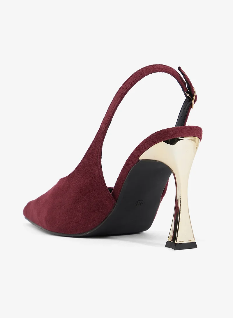 Ella Limited Edition Burgandy Sling Back Pumps With Statement Heel for Women | Best Price UAE
