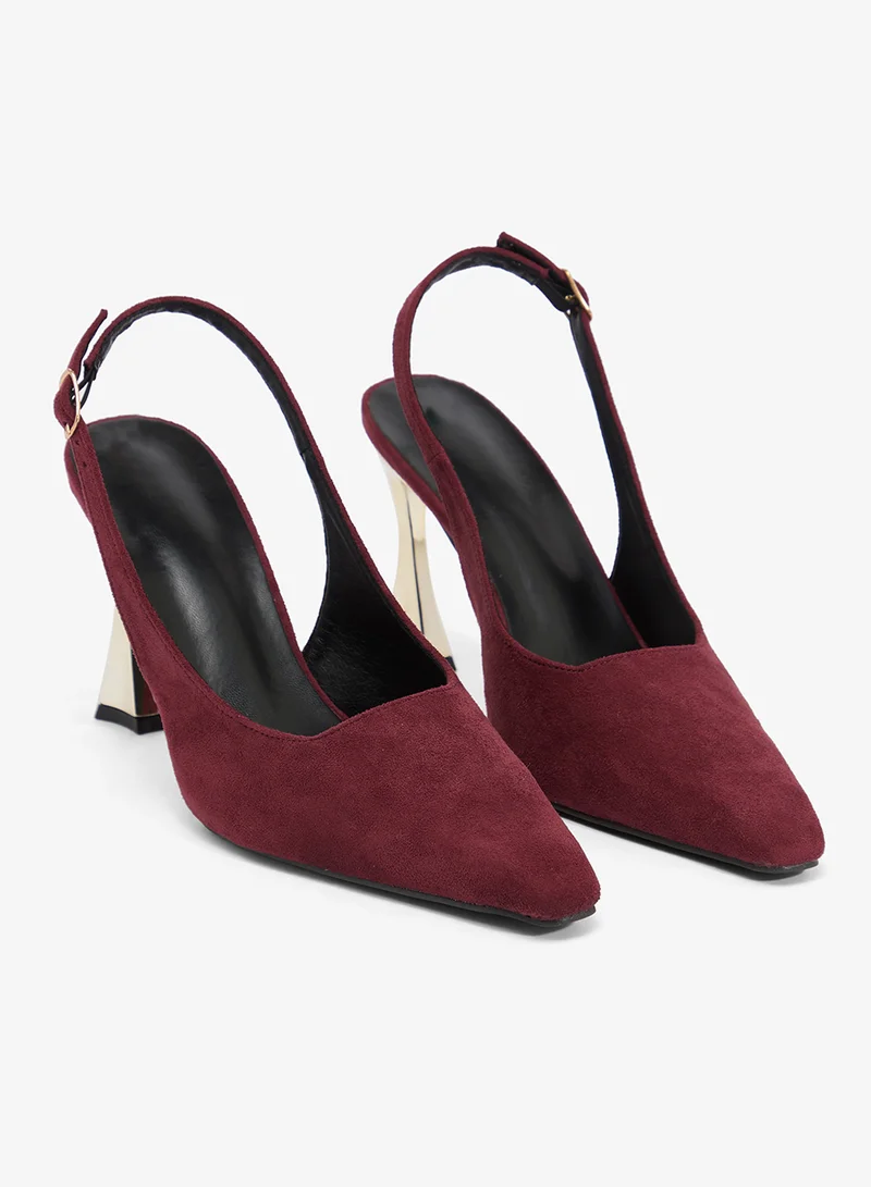 Ella Limited Edition Burgandy Sling Back Pumps With Statement Heel for Women | Best Price UAE