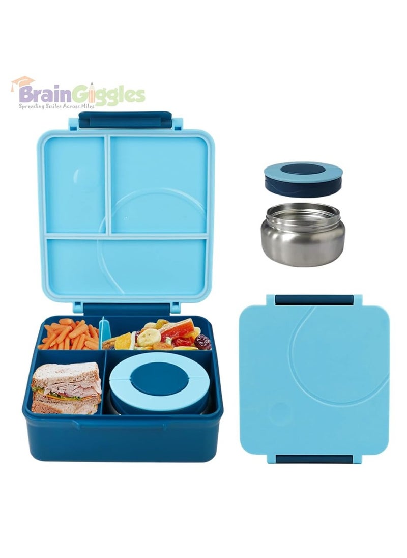 BrainGiggles BrainGiggles Insulated Bento Lunch Box for Kids - 1600ml Leak-Proof BPA-Free Thermos with Food Jar - Microwave-Safe, Portable & Easy to Clean - Ideal for School Travel Home - Blue  - Image 2