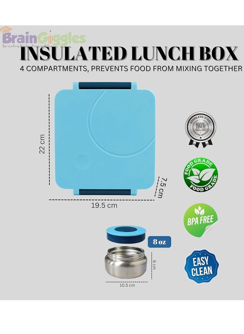 BrainGiggles BrainGiggles Insulated Bento Lunch Box for Kids - 1600ml Leak-Proof BPA-Free Thermos with Food Jar - Microwave-Safe, Portable & Easy to Clean - Ideal for School Travel Home - Blue  - Image 3