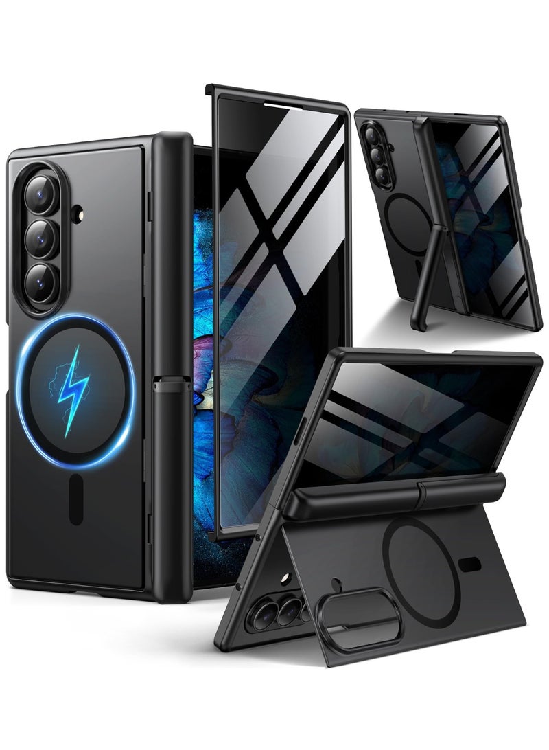 بيرفي غطاء سامسونج جالاكسي زد فولد 7 مع واقي شاشة للخصوصية، ‏[متوافق مع MagSafe] ‏[مضاد للتجسس] مزود بحاملين مخفيين مدمجين، حماية كاملة ضد الصدمات وتصميم نحيف، باللون الأسود - Image 1