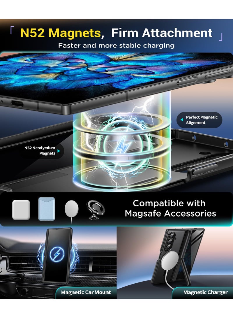 بيرفي غطاء سامسونج جالاكسي زد فولد 7 مع واقي شاشة للخصوصية، ‏[متوافق مع MagSafe] ‏[مضاد للتجسس] مزود بحاملين مخفيين مدمجين، حماية كاملة ضد الصدمات وتصميم نحيف، باللون الأسود - Image 4