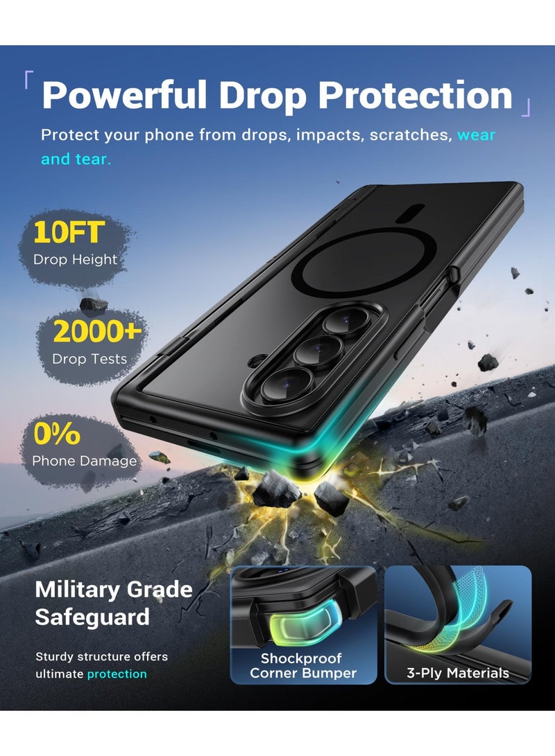 بيرفي غطاء سامسونج جالاكسي زد فولد 7 مع واقي شاشة للخصوصية، ‏[متوافق مع MagSafe] ‏[مضاد للتجسس] مزود بحاملين مخفيين مدمجين، حماية كاملة ضد الصدمات وتصميم نحيف، باللون الأسود - Image 5