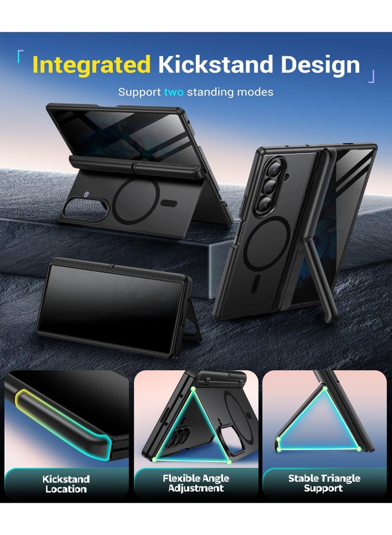 بيرفي غطاء سامسونج جالاكسي زد فولد 7 مع واقي شاشة للخصوصية، ‏[متوافق مع MagSafe] ‏[مضاد للتجسس] مزود بحاملين مخفيين مدمجين، حماية كاملة ضد الصدمات وتصميم نحيف، باللون الأسود - Image 2