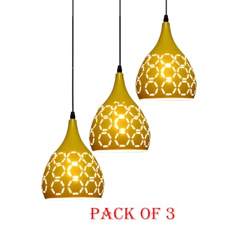 BrightLyt Aluminum Ceiling Hanging Light for Kitchen Island, Pendant Light for Ceiling of Dining/Breakfast Table, Home Decorative Hanging Lamps (Lemon, Pack of 3) - Image 4