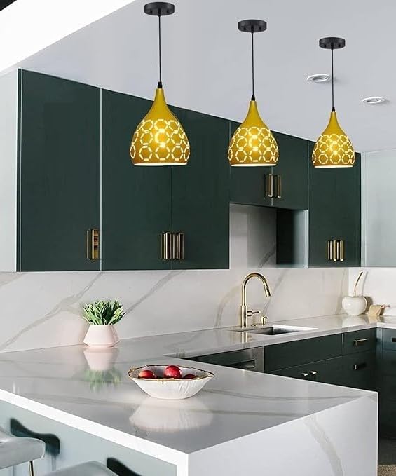 BrightLyt Aluminum Ceiling Hanging Light for Kitchen Island, Pendant Light for Ceiling of Dining/Breakfast Table, Home Decorative Hanging Lamps (Lemon, Pack of 3) - Image 3