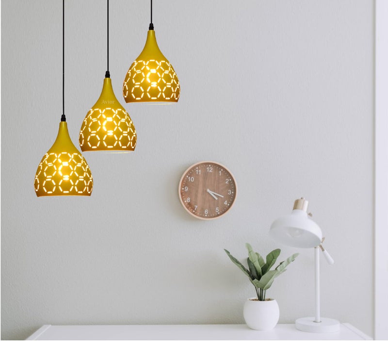 BrightLyt Aluminum Ceiling Hanging Light for Kitchen Island, Pendant Light for Ceiling of Dining/Breakfast Table, Home Decorative Hanging Lamps (Lemon, Pack of 3) - Image 2