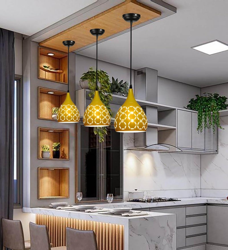 BrightLyt Aluminum Ceiling Hanging Light for Kitchen Island, Pendant Light for Ceiling of Dining/Breakfast Table, Home Decorative Hanging Lamps (Lemon, Pack of 3) - Image 1