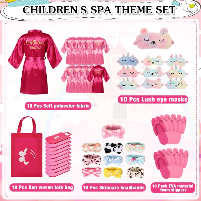 Bonuci 50 Pcs Spa Party Supplies for Girls, 10 Satin Robe 10 Kids Slippers Sleepover Birthday Spa Party Favors (1 Rose Red, 9 Pink) - Image 2
