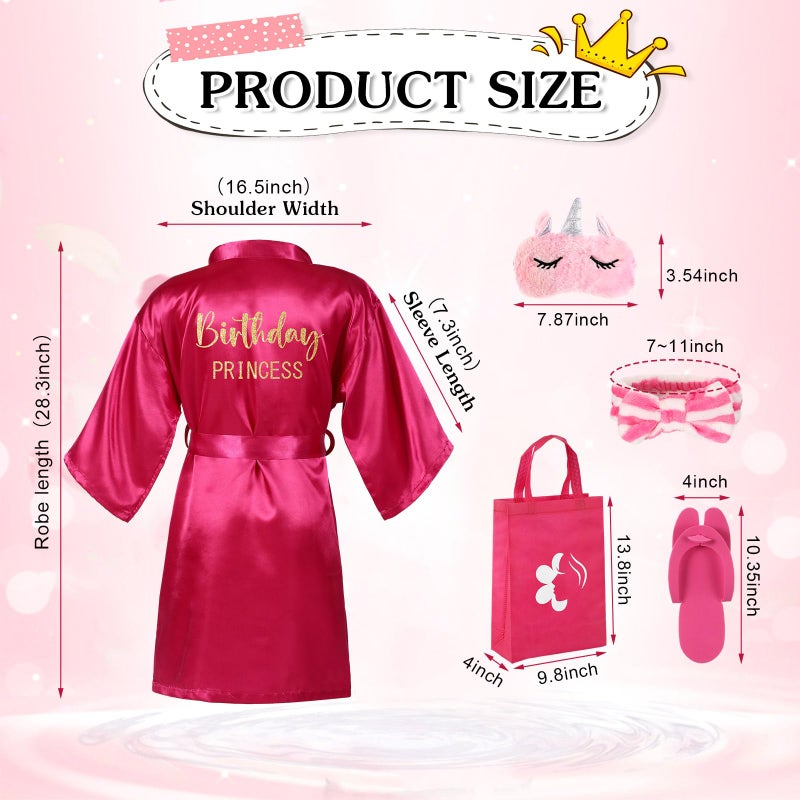 Bonuci 50 Pcs Spa Party Supplies for Girls, 10 Satin Robe 10 Kids Slippers Sleepover Birthday Spa Party Favors (1 Rose Red, 9 Pink) - Image 3
