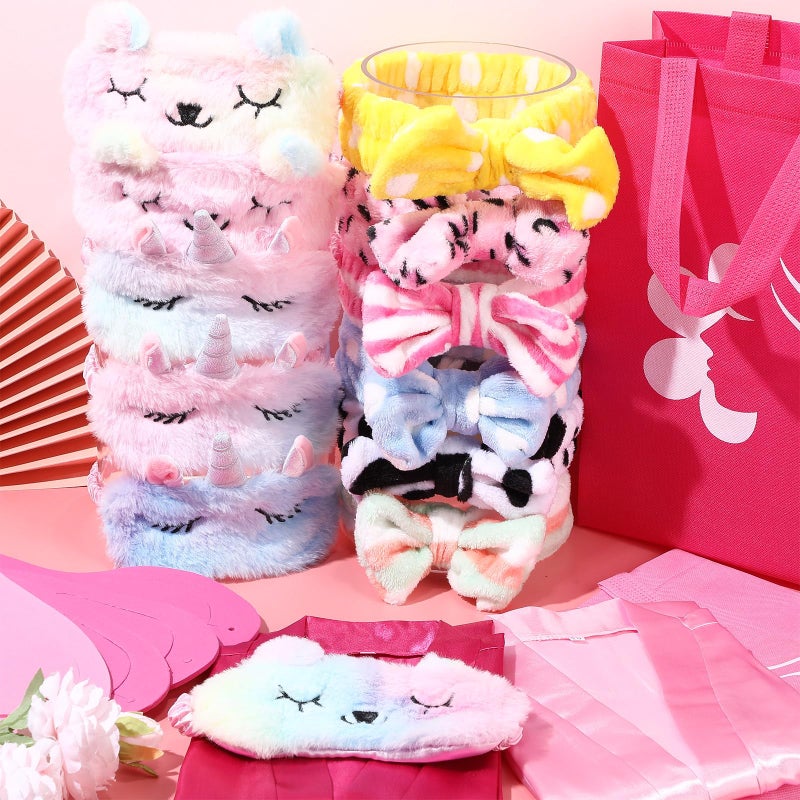 Bonuci 50 Pcs Spa Party Supplies for Girls, 10 Satin Robe 10 Kids Slippers Sleepover Birthday Spa Party Favors (1 Rose Red, 9 Pink) - Image 4