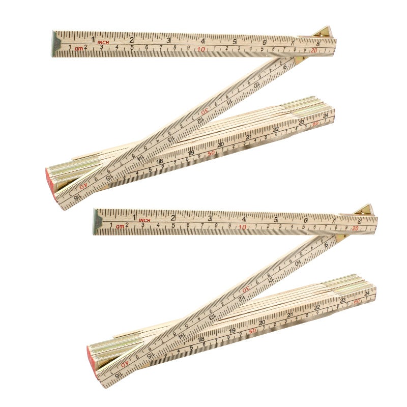 LifCratms 2 Pack Folding Wood Rulers 66 Feet 2 Meters Wooden Foldable Ruler Double Sided with Inch and Metric Measurements for Carpenter Engineers Woodworking DIY Craft