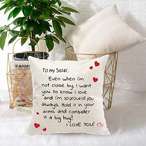 Anrkets Sisters Gift from Sister,Two Sided Printing Sisters Pillow Cover Even When I'm Not Close by I Want You to Know I Love, Reminder Gift for Lady Girls, Cotton Linen Decorative Cushion Pillowcase 18"x 18" - Image 3