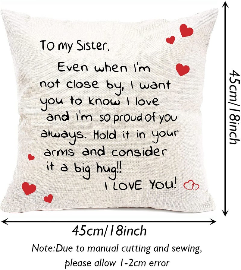 Anrkets Sisters Gift from Sister,Two Sided Printing Sisters Pillow Cover Even When I'm Not Close by I Want You to Know I Love, Reminder Gift for Lady Girls, Cotton Linen Decorative Cushion Pillowcase 18"x 18" - Image 4