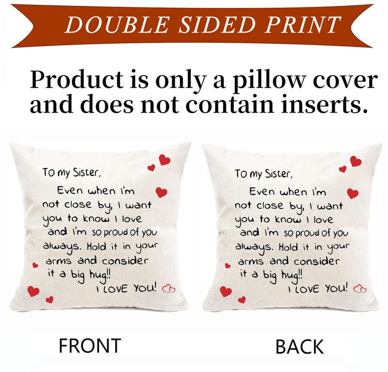 Anrkets Sisters Gift from Sister,Two Sided Printing Sisters Pillow Cover Even When I'm Not Close by I Want You to Know I Love, Reminder Gift for Lady Girls, Cotton Linen Decorative Cushion Pillowcase 18"x 18" - Image 2