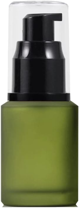 QUUPY 2oz Green Empty Upscale Glass Lotion Pump Bottle Refillable Liquid Foundation Container Dispenser Storage Vial Essence Emulsion Sample Case 60ml