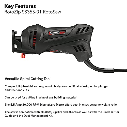 Rotozip SS355-10 5.5 Amp High Performance Spiral Saw Tool Kit with (3) Collects and (2) Bits, Compact & Lightweight - Ideal for Plunge Cuts, Freehand Cuts, and Cut-Outs - Image 2