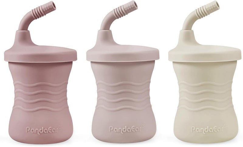 PandaEar 3 Pack Silicone Baby Training Cup Straw CupsShatterproof Toddler Sippy Cups Drinking Sippy Cups for Baby and Toddler 6 Months 5 Oz PinkLight PinkLinen - Image 1