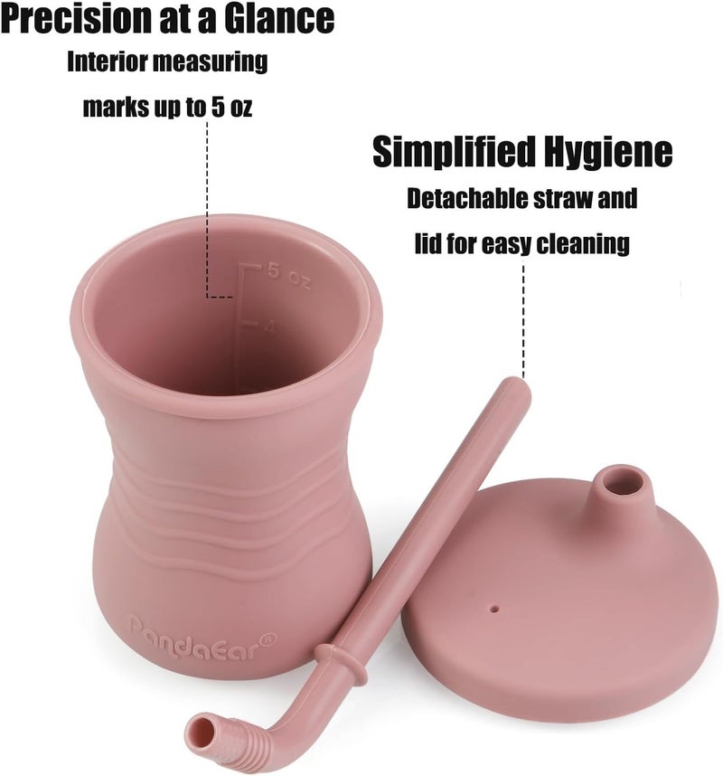 PandaEar 3 Pack Silicone Baby Training Cup Straw CupsShatterproof Toddler Sippy Cups Drinking Sippy Cups for Baby and Toddler 6 Months 5 Oz PinkLight PinkLinen - Image 4