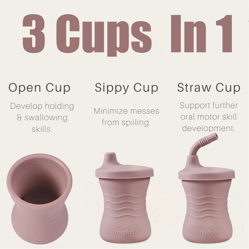 PandaEar 3 Pack Silicone Baby Training Cup Straw CupsShatterproof Toddler Sippy Cups Drinking Sippy Cups for Baby and Toddler 6 Months 5 Oz PinkLight PinkLinen - Image 3