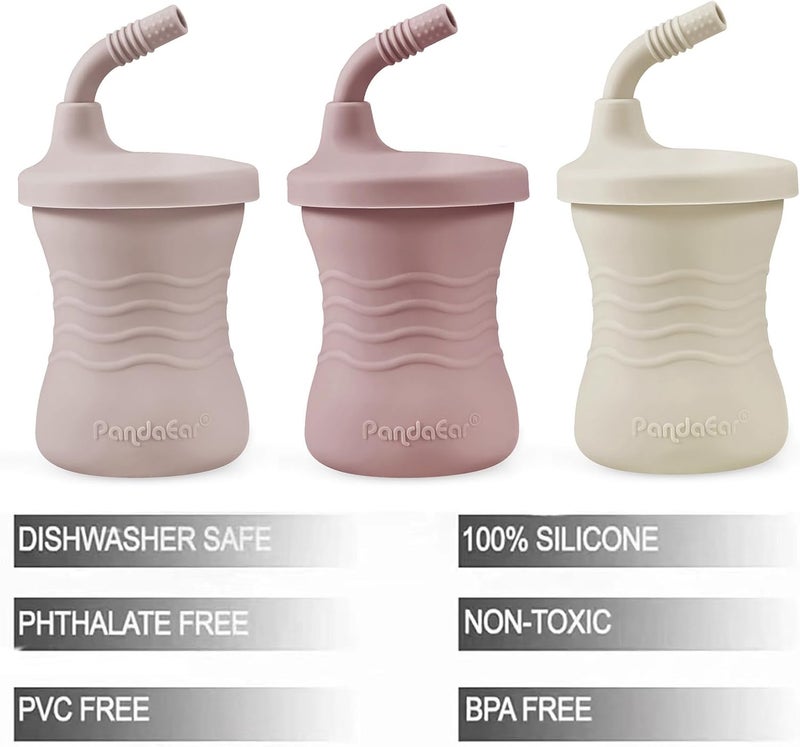 PandaEar 3 Pack Silicone Baby Training Cup Straw CupsShatterproof Toddler Sippy Cups Drinking Sippy Cups for Baby and Toddler 6 Months 5 Oz PinkLight PinkLinen - Image 5