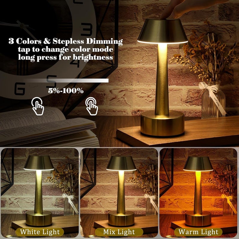 Rossesay 2 Pcs Rechargeable Cordless Small Table Lamp with Touch Sensor Portable Battery Operated Lamp 3 Color Stepless Dimming Gold LED Bedside Night Light for Kids Nursery Bedroom Restaurant Patio - Image 4