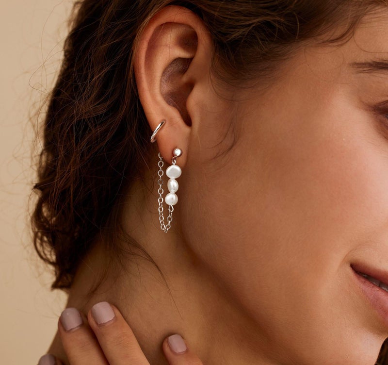 Moodear 925 Sterling Silver Earrings for Women - Trendy Pearl Dangle Hoop Huggie Hypoallergenic Earring Sets for Women Dainty Jewelry Gift - Image 3