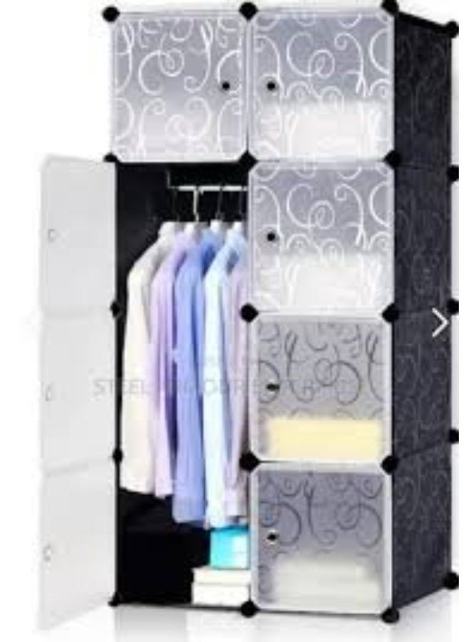 Portable plastic modular wardrobe with doors in black and white - Image 2