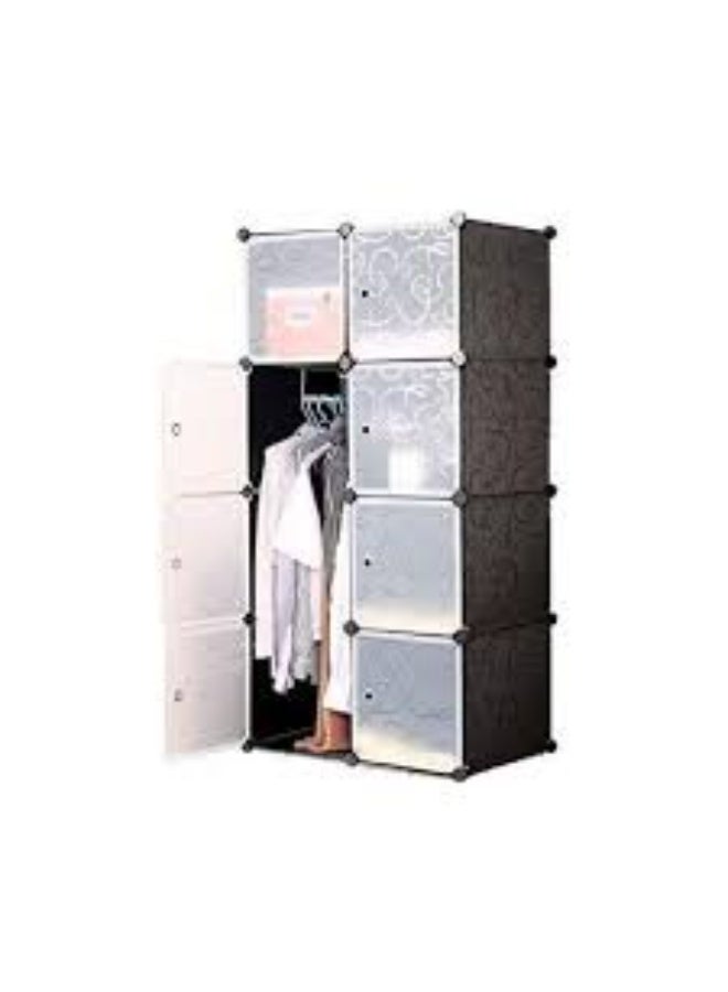 Portable plastic modular wardrobe with doors in black and white - Image 4