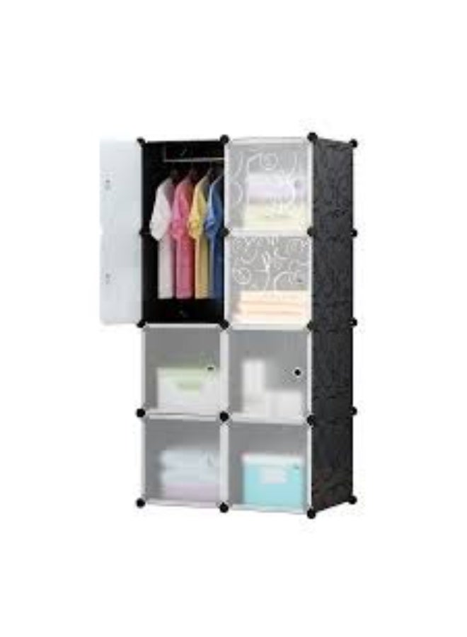Portable plastic modular wardrobe with doors in black and white - Image 1
