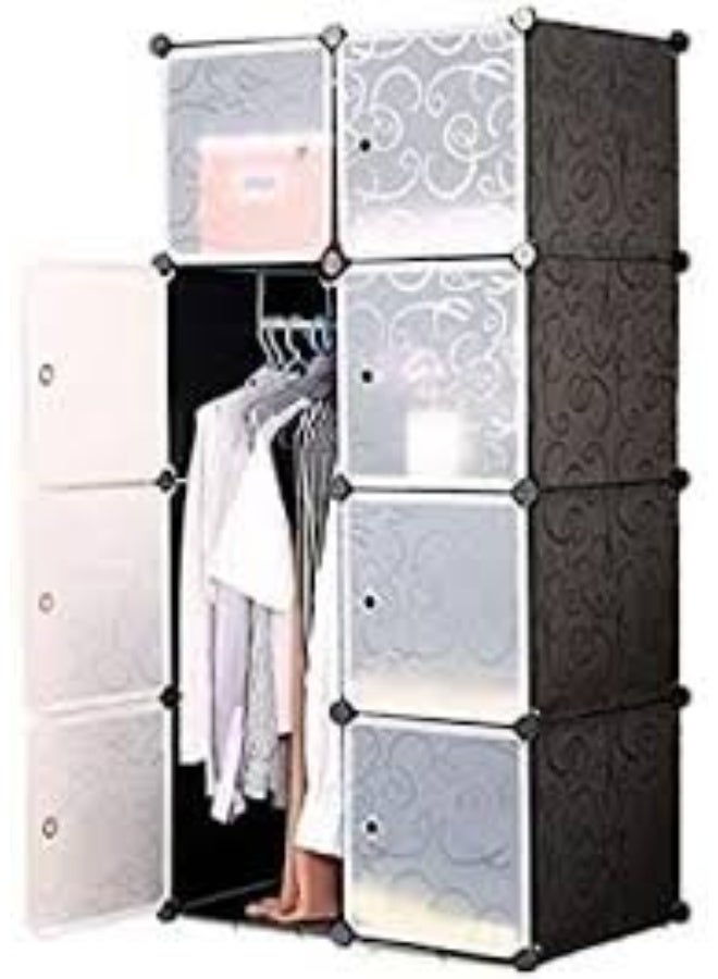 Portable plastic modular wardrobe with doors in black and white - Image 3