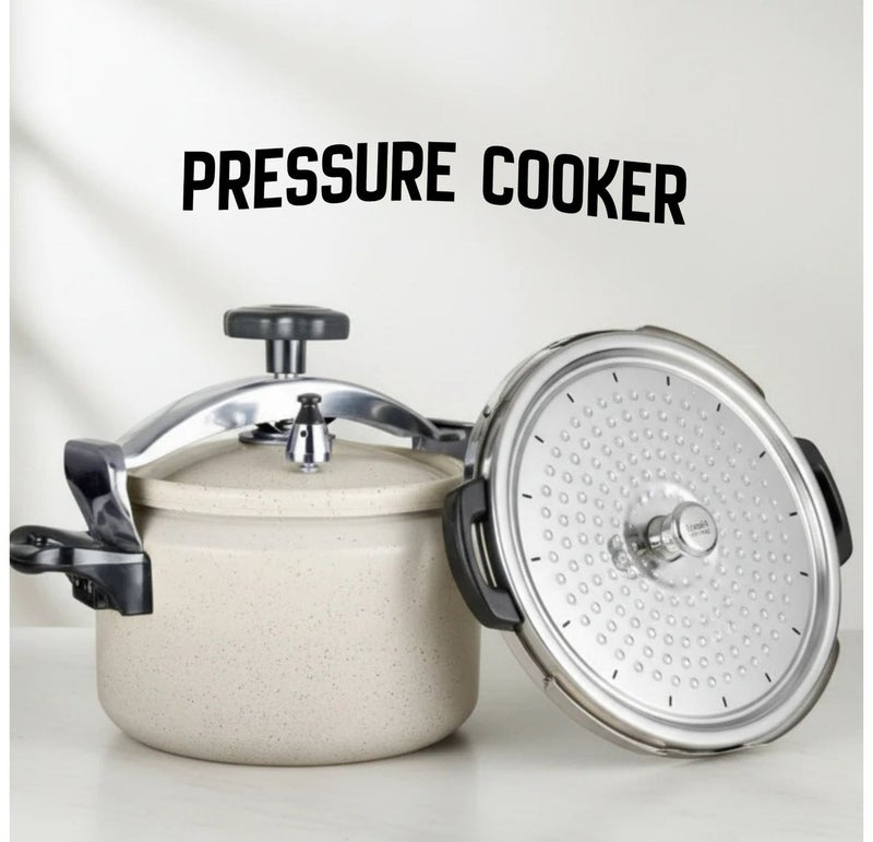 Premium Granite-Coated Aluminum Pressure Cooker, 11L Capacity - Non-Stick Large Banquet Cooking Pot with Advanced Safety System - Pearl White - Image 2