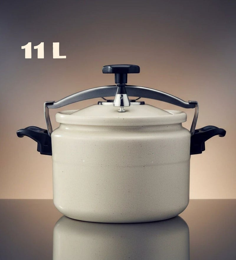 Premium Granite-Coated Aluminum Pressure Cooker, 11L Capacity - Non-Stick Large Banquet Cooking Pot with Advanced Safety System - Pearl White - Image 1