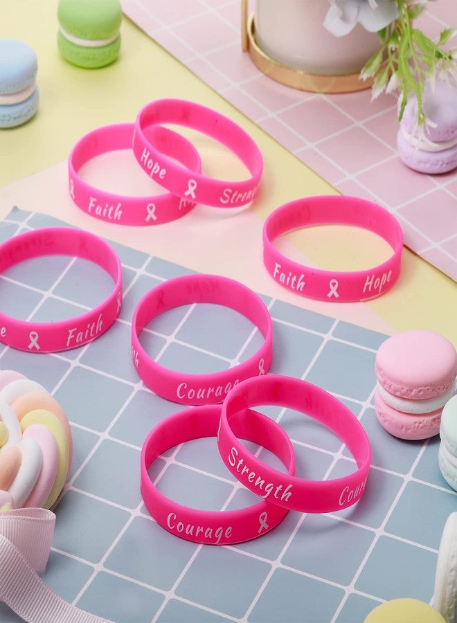 Sratte أساور توعية سرطان الثدي من سراتي، شريط سيليكون مطاطي، أساور الأمل والإيمان والقوة الملهمة للنساء، لحفلات وفعاليات عامة، هدايا سرطان الثدي (وردي فاتح) - Image 5