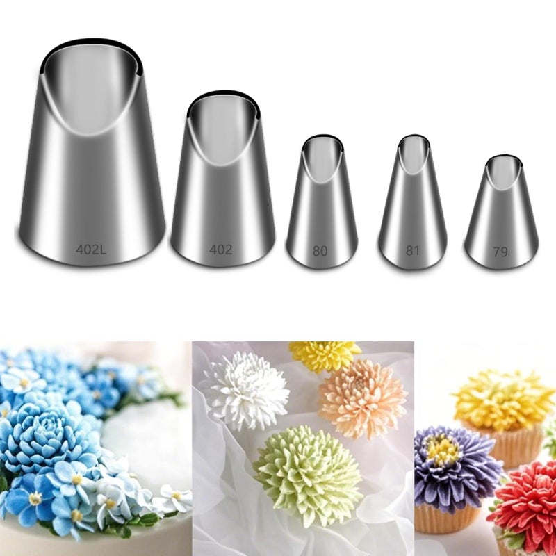 Suuker 5 Pieces Rose Flower Piping Tips SetStainless Steel Cake Decorating Tips Frosting Icing Tips for Cupcakes Cake Cookie and Decorating402L 402 79 80 81