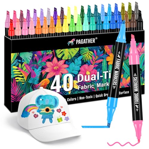 Pagather Fabric Markers Permanent for Clothes, 40 Colors Dual Tip with Fine and Chisel Tips Paint Pens for Clothing Canvas Tote Bags T-Shirt and Shoes, Non Toxic Ink for Kids and Adults - Image 1