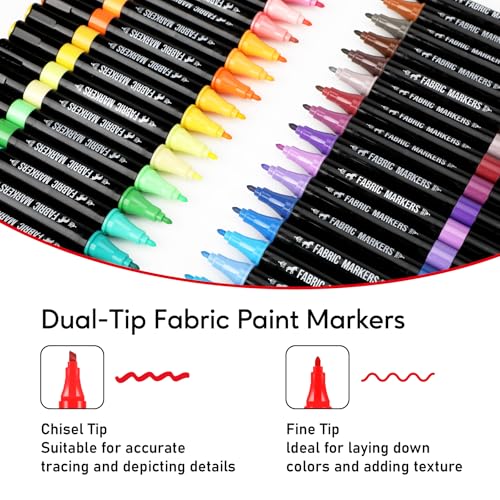 Pagather Fabric Markers Permanent for Clothes, 40 Colors Dual Tip with Fine and Chisel Tips Paint Pens for Clothing Canvas Tote Bags T-Shirt and Shoes, Non Toxic Ink for Kids and Adults - Image 2