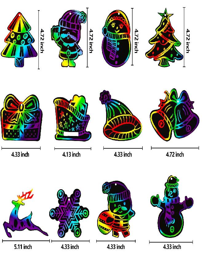 Max Fun Max Fun Rainbow Color Scratch Christmas Ornaments (48 Counts) - Magic Scratch Off Cards Paper Hanging Art Craft Supplies Educational Toys Kit with 24PCS Drawing Sticks & Cords for Kids Party Favors - Image 1