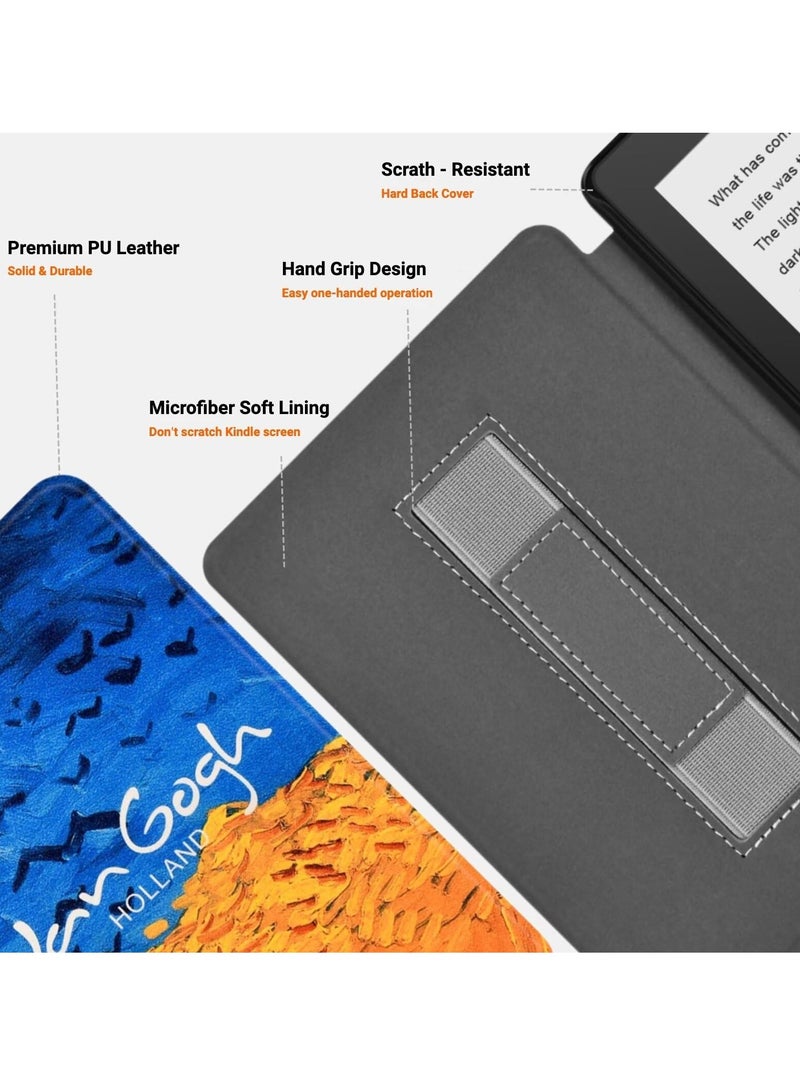 SYOSI Case for Kindle Paperwhite 6.8" (11th Generation, 2021 Release), Leather Stand Cover with Auto Sleep Wake Hand-Strap Card-Slot, Golden Wheat  - Image 3
