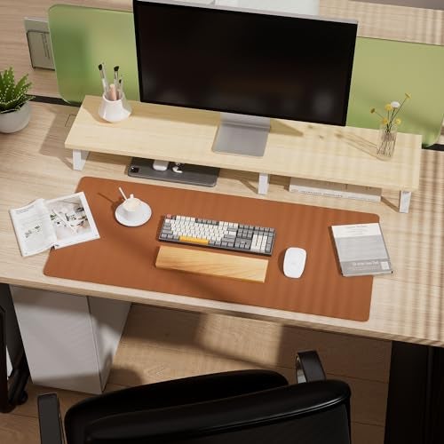 Aothia Double-Sided Desk Pad, Leather Desk Mat, Eco Cork Desk Pad Protector, Large Mouse Pad for Desk, Waterproof Desk Blotter Pad, Writing Pad for Office/Home(23.6""x13.7"",Brown), Brown+cork - Image 5