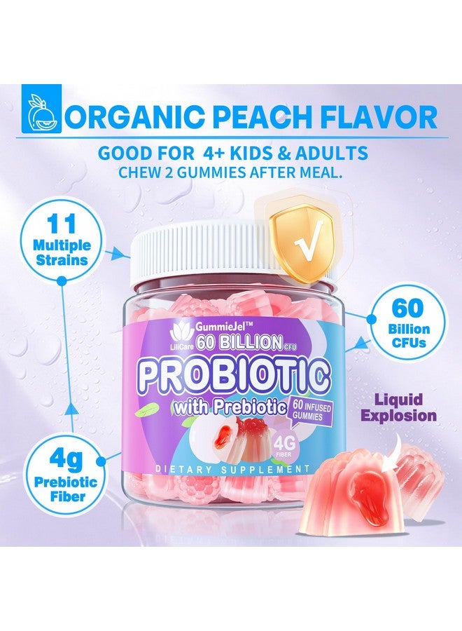 EnvyDeal Sugar Free Probiotic Gummies 60 Billion CFU 11 Strains with Prebiotics Fiber, Probiotics Filled Gummies for Women Men Digestive Health, Peach Flavor, Supports Constipation, Diarrhea, Gas & Bloating - Image 3