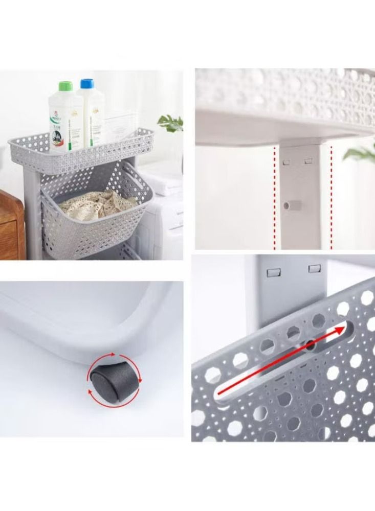 Dream Zone 2-Tier Laundry Basket with Wheel Rolling Sorter Hamper for Kitchen Bedroom Bathroom - Image 4