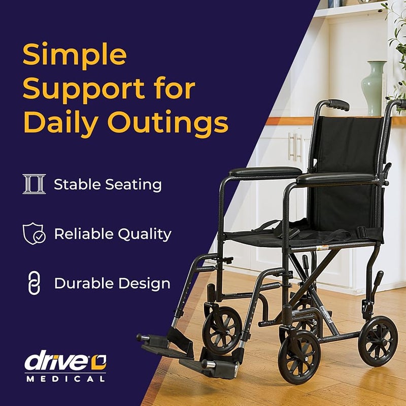 Drive Medical TR37E-SV Lightweight Folding Transport Wheelchair with Swing-Away Footrest, Silver - Image 2