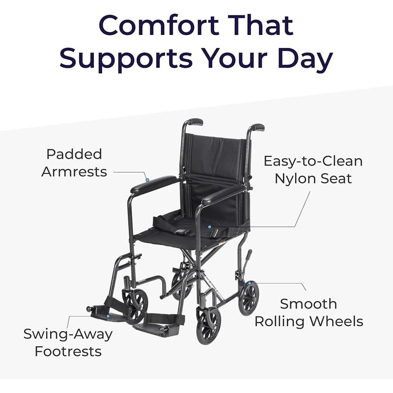Drive Medical TR37E-SV Lightweight Folding Transport Wheelchair with Swing-Away Footrest, Silver - Image 4
