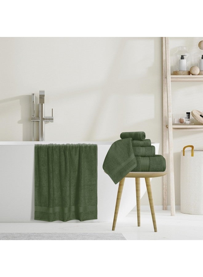 GLAMBURG GLAMBURG Ultra Soft 8-Piece Towel Set - 100% Pure Ring spun Cotton, Contains 2 Oversized Bath Towels 27x54, 2 Hand Towels 16x28, 4 Wash Cloths 13x13 - Ideal for Everyday use, Hotel & Spa - Olive Green  - Image 5